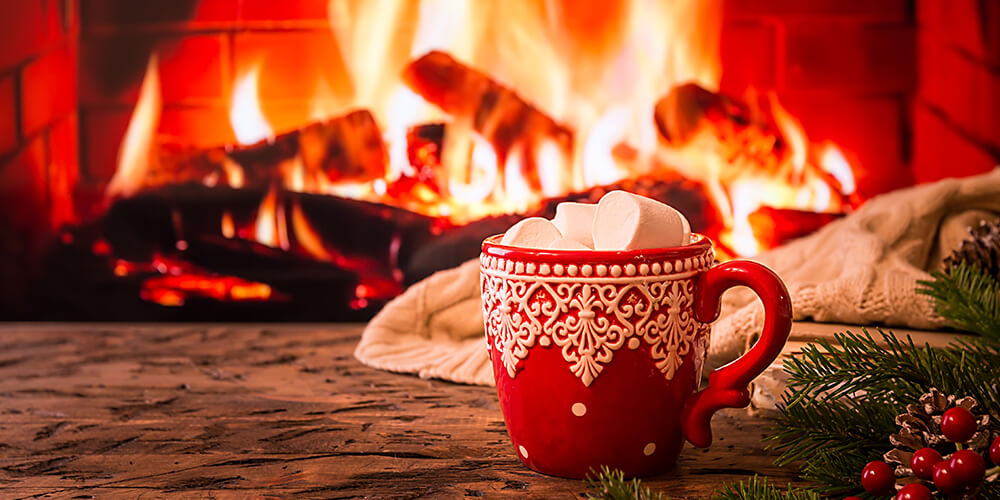 Hot chocolate in front of fire